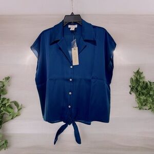 Rachel Zoe Blue Medium Front-Tie Blouse.